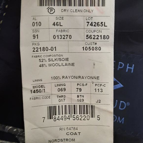 Joseph Abboud 46L Blazer Men Silk Wool Gray USA Nordstrom Union Made 2 Button - Picture 5 of 9